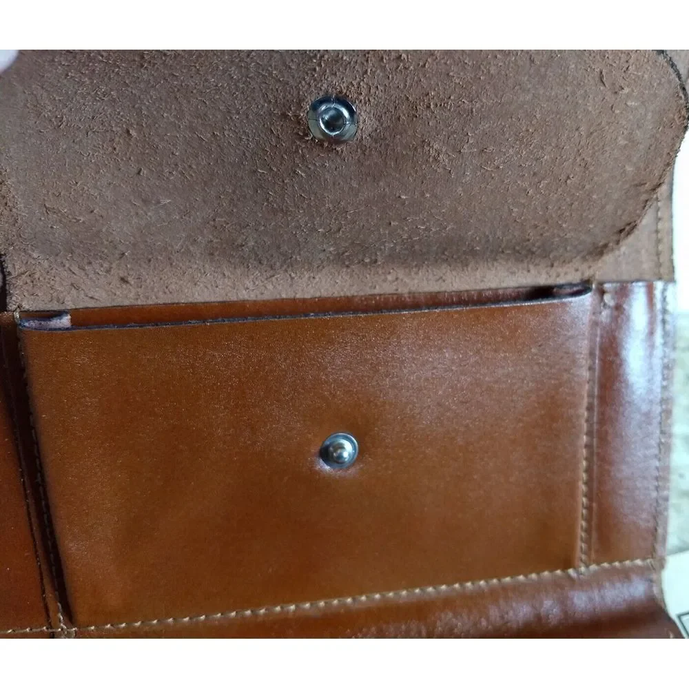 SWIB Top Grain Leather Check Book Wallet Clutch Rustic Snap Close USA Vintage‎
